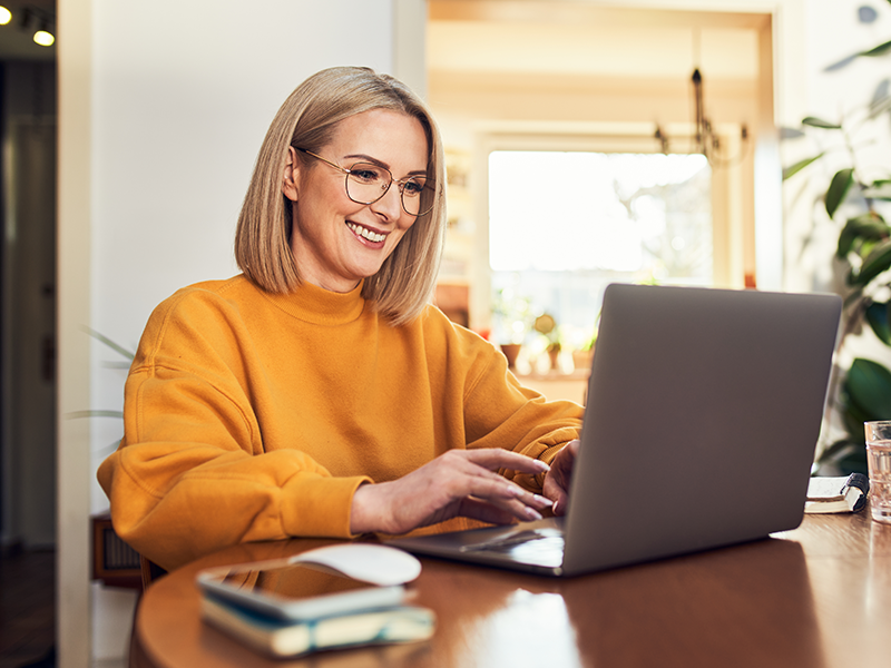 woman using computer